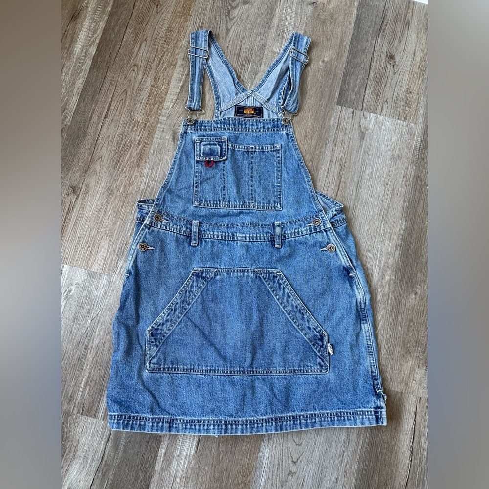 VTG Route 66 Denim Overall Skirt Shortalls Jumper Cotton Blue Vintage Size S M - Picture 2 of 9